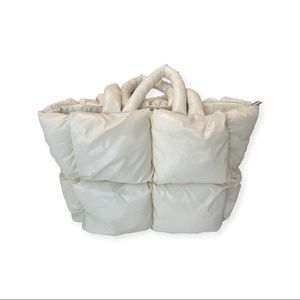 Puffer Tote Bag White Nylon Tote Cotton Winter Purse Padded Shoulder Handbag